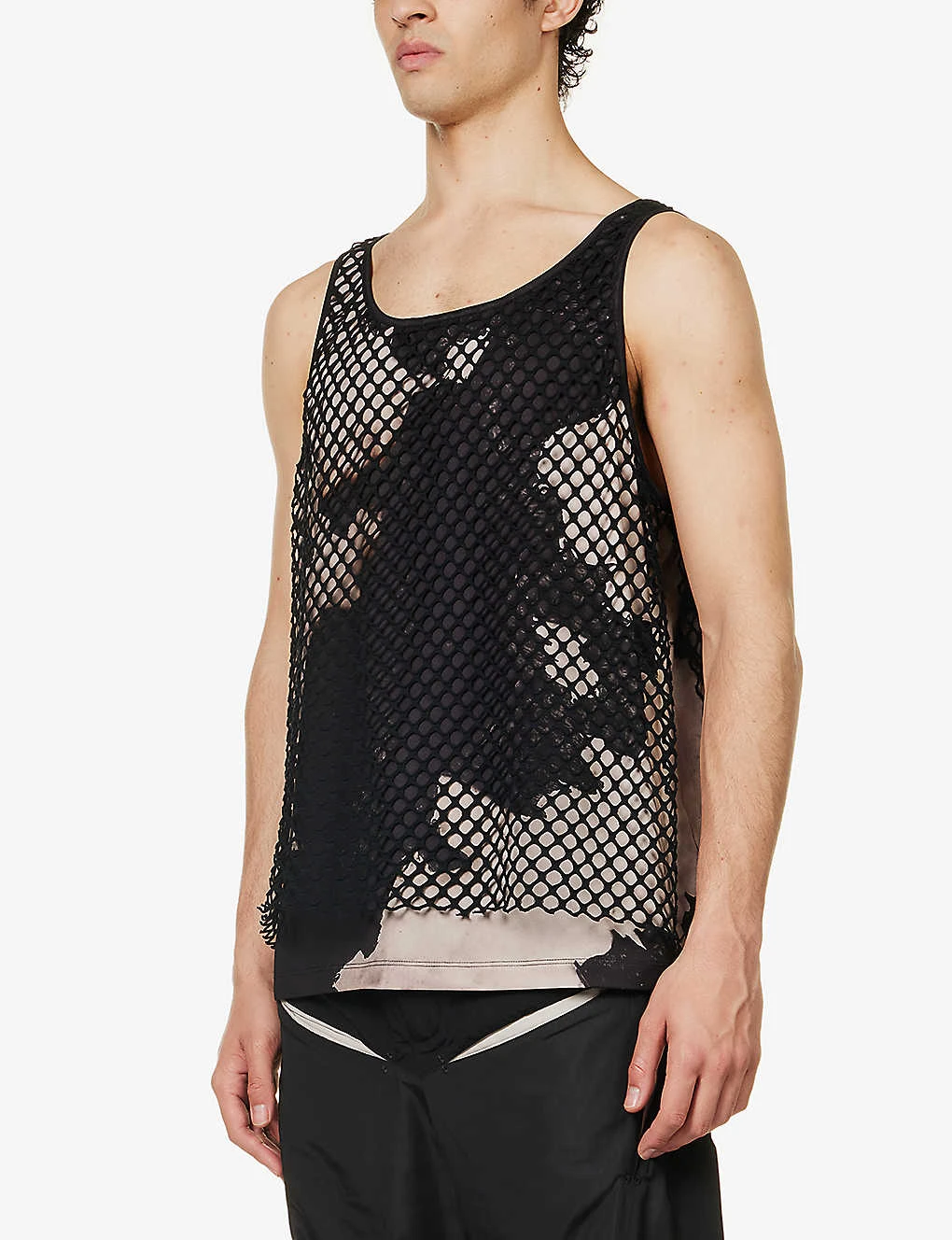 Technical Printed Mesh-overlay Relaxed-fit Stretch-woven Top 3 Technical Printed Mesh-overlay Relaxed-fit Stretch-woven Top - Image 3