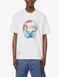AAPE X The Smurfs Graphic-print Cotton-jersey T-shirt -Outlet Daily Tops Store R04152465 WHITE ALT02