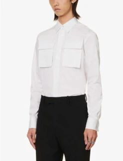 Alexander McQueen High Chest Flap-pocket Regular-fit Cotton-poplin Shirt -Outlet Daily Tops Store R04153548 WHITE ALT02