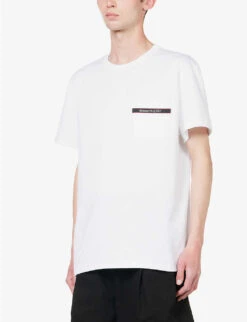 Alexander McQueen Logo-embellished Chest-pocket Regular-fit Cotton-jersey T-shirt -Outlet Daily Tops Store R04153553 WHITE ALT02