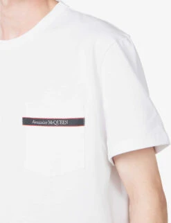 Alexander McQueen Logo-embellished Chest-pocket Regular-fit Cotton-jersey T-shirt -Outlet Daily Tops Store R04153553 WHITE ALT04