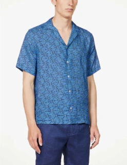 Roberto Graphic-print Linen Shirt 7 Roberto Graphic-print Linen Shirt -Outlet Daily Tops Store R04153583 BLUETOPAZTEAL ALT02