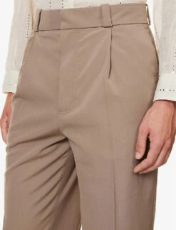 Acne Studios Porter Pleated Pressed-crease Tapered-leg Regular-fit Woven Trousers -Outlet Daily Tops Store R04158767 MUDGREY ALT04