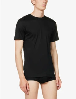 Business Class Crew-neck Cotton-jersey T-shirt -Outlet Daily Tops Store R04160560 BLACK ALT02