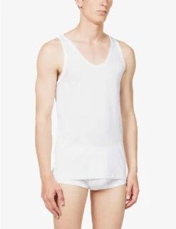 Business Class V-neck Cotton-jersey Vest -Outlet Daily Tops Store R04160561 WHITE ALT02