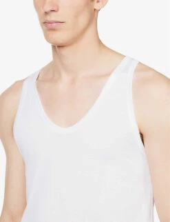 Business Class V-neck Cotton-jersey Vest -Outlet Daily Tops Store R04160561 WHITE ALT04