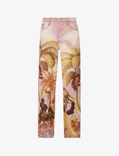 Dries Van Noten Floral-pattern Straight-leg Cotton Trousers