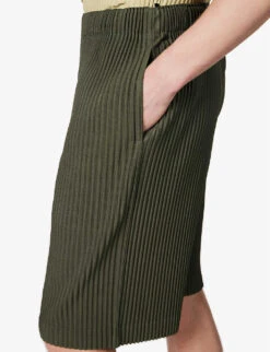 Pleated Dropped-crotch Regular-fit Knitted Shorts -Outlet Daily Tops Store R04163779 DEEPKHAKI ALT04