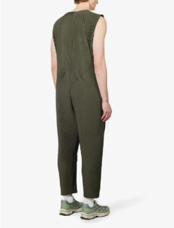 Pleated-texture Dropped-crotch Wide-leg Relaxed-fit Knitted Jumpsuit -Outlet Daily Tops Store R04163785 DEEPKHAKI ALT03