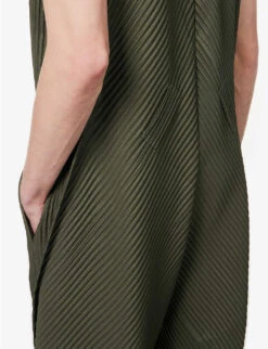 Pleated-texture Dropped-crotch Wide-leg Relaxed-fit Knitted Jumpsuit -Outlet Daily Tops Store R04163785 DEEPKHAKI ALT04