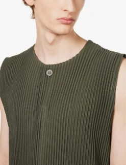 Pleated-texture Dropped-crotch Wide-leg Relaxed-fit Knitted Jumpsuit -Outlet Daily Tops Store R04163785 DEEPKHAKI ALT05