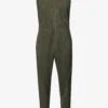 Pleated-texture Dropped-crotch Wide-leg Relaxed-fit Knitted Jumpsuit
