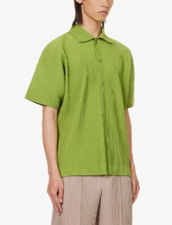 Pleated Relaxed-fit Knitted Polo Shirt 7 Pleated Relaxed-fit Knitted Polo Shirt -Outlet Daily Tops Store R04163791 LEAFGREEN ALT02