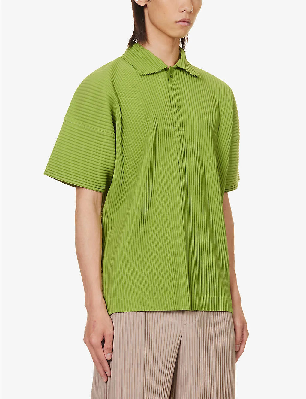 Pleated Relaxed-fit Knitted Polo Shirt 3 Pleated Relaxed-fit Knitted Polo Shirt - Image 3