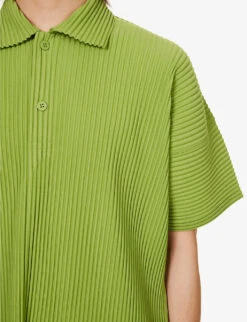 Pleated Relaxed-fit Knitted Polo Shirt 9 Pleated Relaxed-fit Knitted Polo Shirt -Outlet Daily Tops Store R04163791 LEAFGREEN ALT04