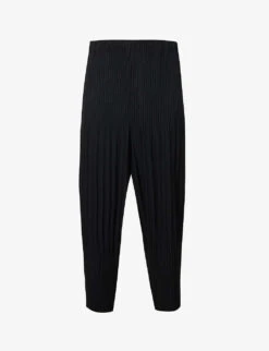 Dropped-crotch Pleated Relaxed-fit Knitted Trousers