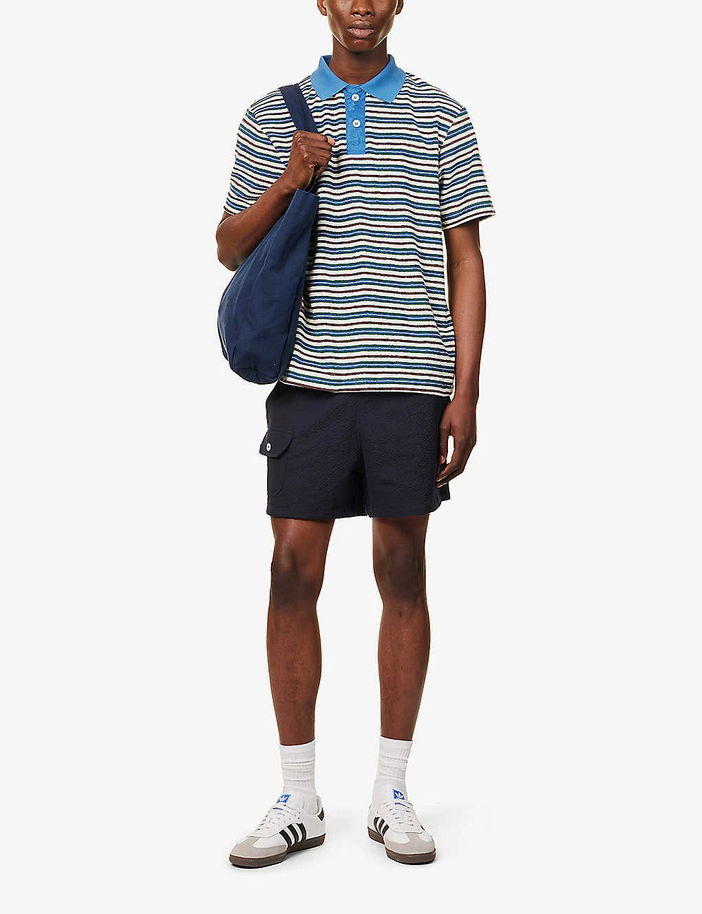 Space Striped Contrast-trim Regular-fit Cotton-blend Polo Shirt 2 Space Striped Contrast-trim Regular-fit Cotton-blend Polo Shirt - Image 2