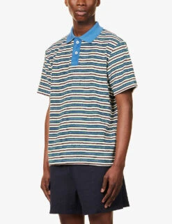 Space Striped Contrast-trim Regular-fit Cotton-blend Polo Shirt 7 Space Striped Contrast-trim Regular-fit Cotton-blend Polo Shirt -Outlet Daily Tops Store R04164475 MYSTERYBLUE ALT02
