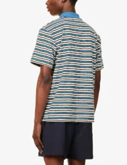 Space Striped Contrast-trim Regular-fit Cotton-blend Polo Shirt 8 Space Striped Contrast-trim Regular-fit Cotton-blend Polo Shirt -Outlet Daily Tops Store R04164475 MYSTERYBLUE ALT03