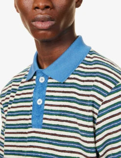 Space Striped Contrast-trim Regular-fit Cotton-blend Polo Shirt 9 Space Striped Contrast-trim Regular-fit Cotton-blend Polo Shirt -Outlet Daily Tops Store R04164475 MYSTERYBLUE ALT04