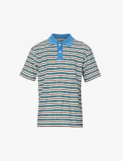Space Striped Contrast-trim Regular-fit Cotton-blend Polo Shirt