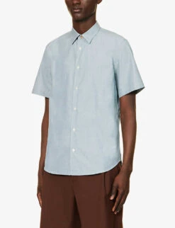 PAUL SMITH Short-sleeved Geometric-print Relaxed-fit Cotton-poplin Shirt -Outlet Daily Tops Store R04165103 BOTTLEGREEN ALT02