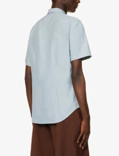 PAUL SMITH Short-sleeved Geometric-print Relaxed-fit Cotton-poplin Shirt -Outlet Daily Tops Store R04165103 BOTTLEGREEN ALT03