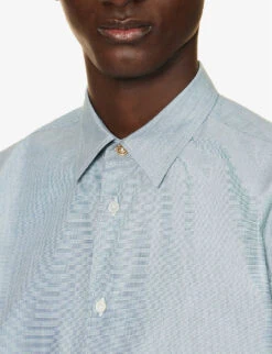 PAUL SMITH Short-sleeved Geometric-print Relaxed-fit Cotton-poplin Shirt -Outlet Daily Tops Store R04165103 BOTTLEGREEN ALT04