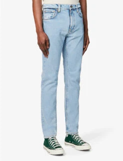 Nudie Jeans Lean Dean Contrast-stitch Slim-fit Stretch-organic-cotton Denim Jeans -Outlet Daily Tops Store R04165220 CALMBLUES ALT02