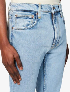 Nudie Jeans Lean Dean Contrast-stitch Slim-fit Stretch-organic-cotton Denim Jeans -Outlet Daily Tops Store R04165220 CALMBLUES ALT04