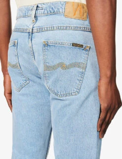 Nudie Jeans Lean Dean Contrast-stitch Slim-fit Stretch-organic-cotton Denim Jeans -Outlet Daily Tops Store R04165220 CALMBLUES ALT05