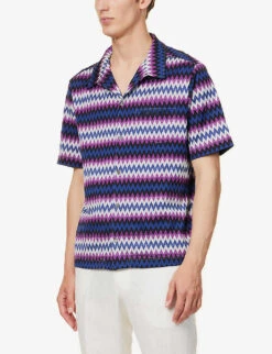 Missoni Zigzag-print Relaxed-fit Cotton-jersey Shirt 7 Missoni Zigzag-print Relaxed-fit Cotton-jersey Shirt -Outlet Daily Tops Store R04165480 BLACKBLUEPURPLEWHITE ALT02