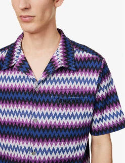 Missoni Zigzag-print Relaxed-fit Cotton-jersey Shirt 9 Missoni Zigzag-print Relaxed-fit Cotton-jersey Shirt -Outlet Daily Tops Store R04165480 BLACKBLUEPURPLEWHITE ALT04