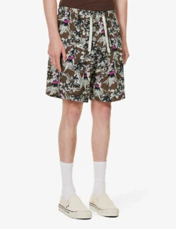 Palm Angels Hula Cargo Graphic-print Crepe Shorts -Outlet Daily Tops Store R04166056 BEIGEBUTTER ALT02
