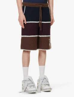 Palm Angels Monogram Striped Wool-blend Shorts -Outlet Daily Tops Store R04166075 NAVY ALT02