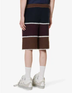 Palm Angels Monogram Striped Wool-blend Shorts -Outlet Daily Tops Store R04166075 NAVY ALT03