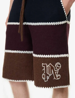 Palm Angels Monogram Striped Wool-blend Shorts -Outlet Daily Tops Store R04166075 NAVY ALT04