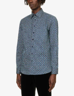 Etro Graphic-print Stretch-cotton Shirt -Outlet Daily Tops Store R04166241 BLUE ALT02