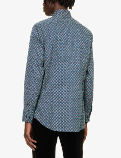 Etro Graphic-print Stretch-cotton Shirt -Outlet Daily Tops Store R04166241 BLUE ALT03