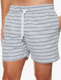 Geometric-print Drawstring-waistband Recycled-polyester Swim Shorts -Outlet Daily Tops Store R04167459 BLUECOTTONWHITE ALT04