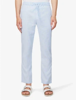 Drawstring-waistband Regular-fit Linen And Cotton-blend Trousers -Outlet Daily Tops Store R04167465 PALEBLUE ALT02
