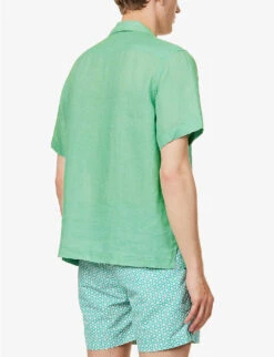 Geometric-print Camp-collar Relaxed-fit Linen Shirt -Outlet Daily Tops Store R04167473 SPRINGGREEN ALT03