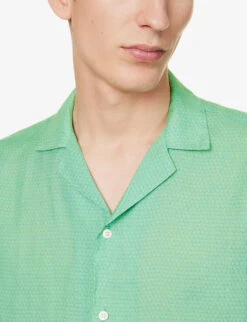 Geometric-print Camp-collar Relaxed-fit Linen Shirt -Outlet Daily Tops Store R04167473 SPRINGGREEN ALT04