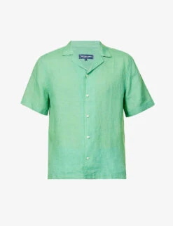 Outlet Daily Tops Store 22 Geometric-print Camp-collar Relaxed-fit Linen Shirt