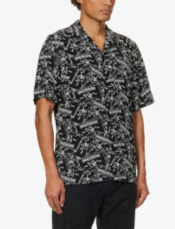 True Religion Label-print Camp-collar Regular-fit Rayon Shirt 7 True Religion Label-print Camp-collar Regular-fit Rayon Shirt -Outlet Daily Tops Store R04168113 JETBLACK ALT02
