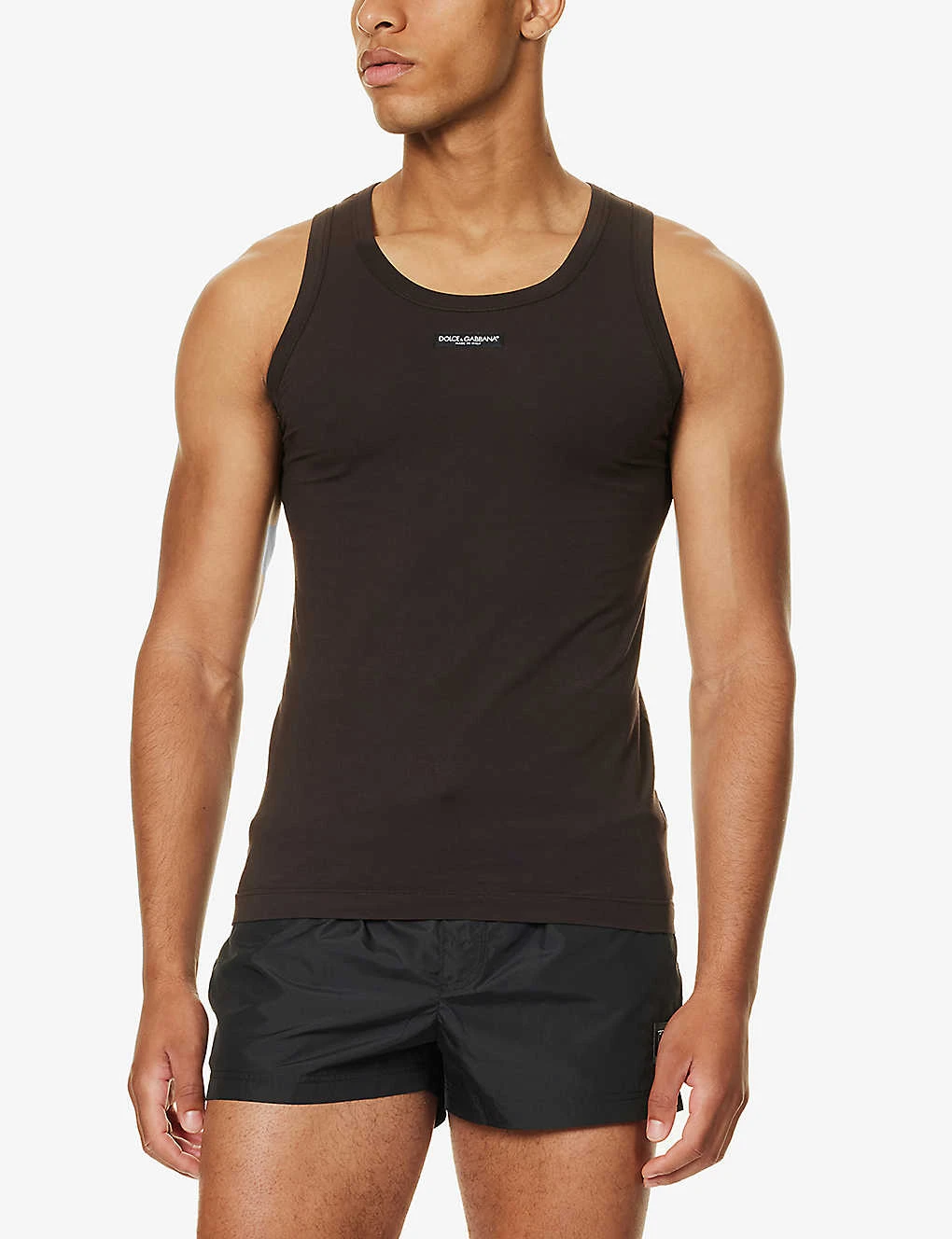 Dolce & Gabbana Brand-patch Scoop-neck Stretch-cotton Top 2 Dolce & Gabbana Brand-patch Scoop-neck Stretch-cotton Top - Image 2