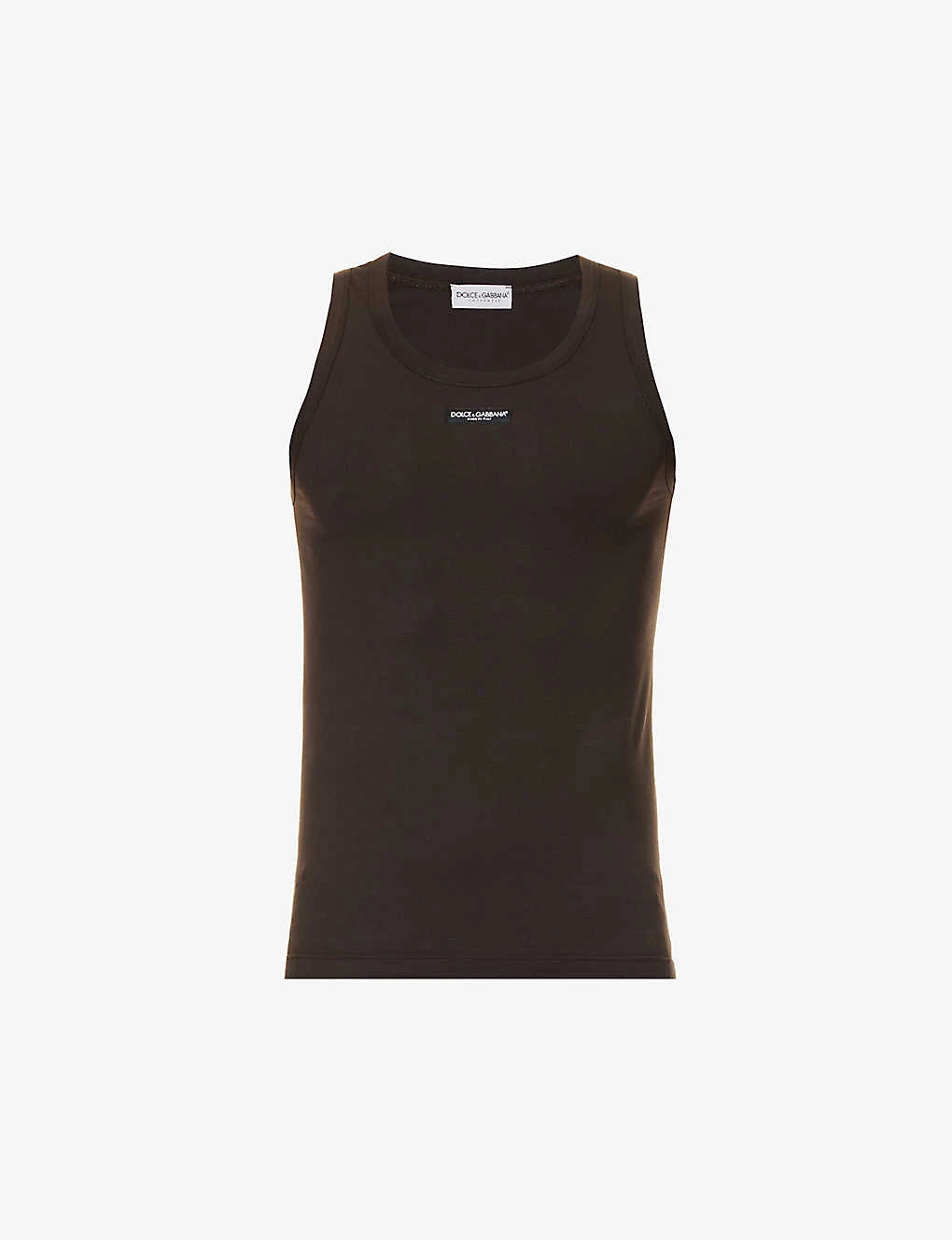 Dolce & Gabbana Brand-patch Scoop-neck Stretch-cotton Top 1 Dolce & Gabbana Brand-patch Scoop-neck Stretch-cotton Top