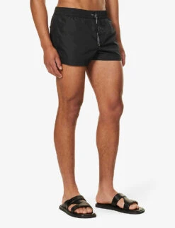 Dolce & Gabbana Logo-plaque Cotton And Silk-blend Swim Shorts -Outlet Daily Tops Store R04168689 BLACK ALT02