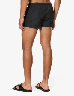 Dolce & Gabbana Logo-plaque Cotton And Silk-blend Swim Shorts -Outlet Daily Tops Store R04168689 BLACK ALT03