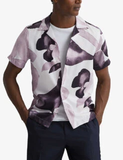 Reiss Howe Short-sleeve Printed Recycled-polyester Shirt -Outlet Daily Tops Store R04169085 GREYMULTI ALT02